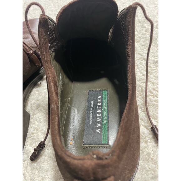 Avventura Derby Loafers Square Toe 9 M Suede Lace Up Shoes Brown Handmade Spain - Picture 11 of 14